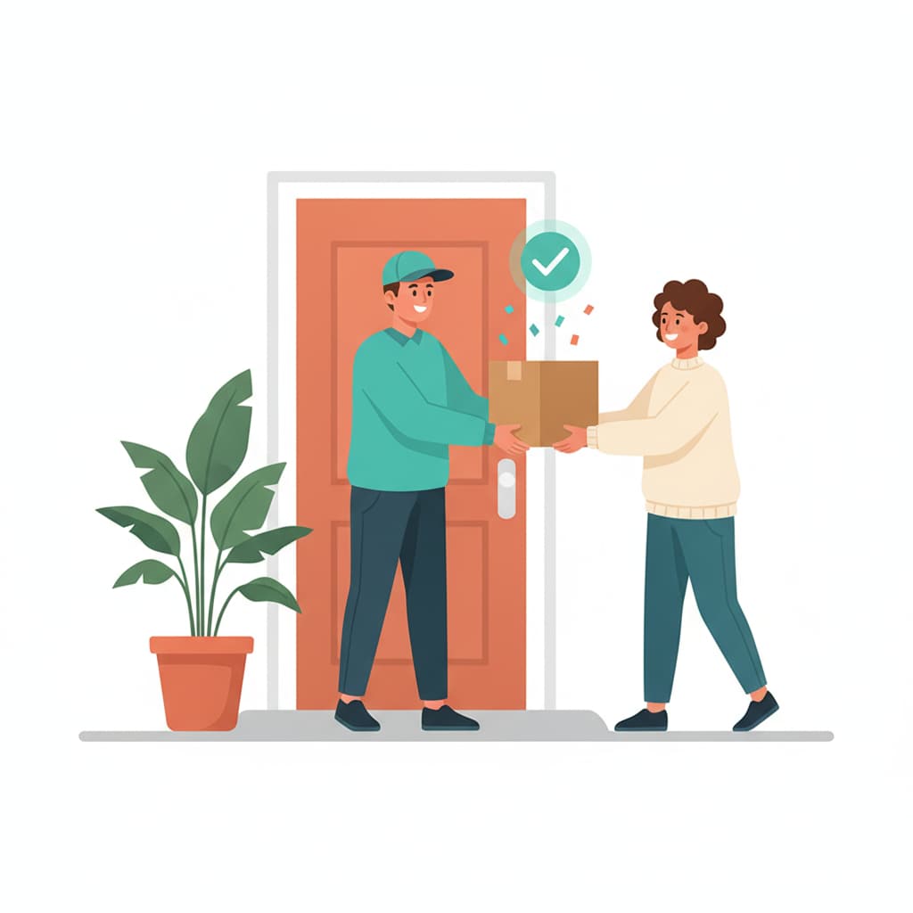 Happy recipient receiving package from delivery person